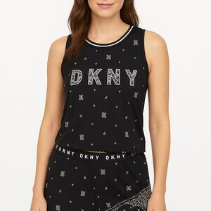 DKNY Tank Top And Boxer Shorts Logo Print Pajama Set Black Paisley M NEW